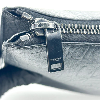 Saint Laurent Classic Monogram Zip Crocodile Embossed Leather, Black, Leather, Clutch