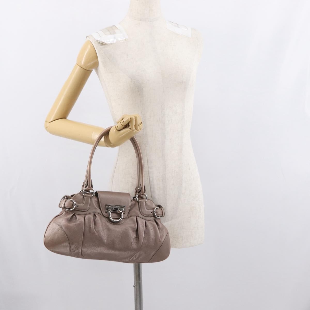Salvatore Ferragamo Gancini Leather, Beige, Leather, Handbag