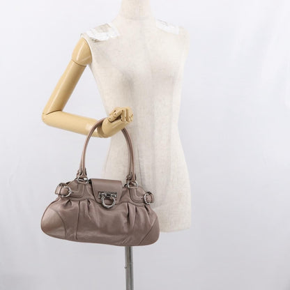 Salvatore Ferragamo Gancini Leather, Beige, Leather, Handbag
