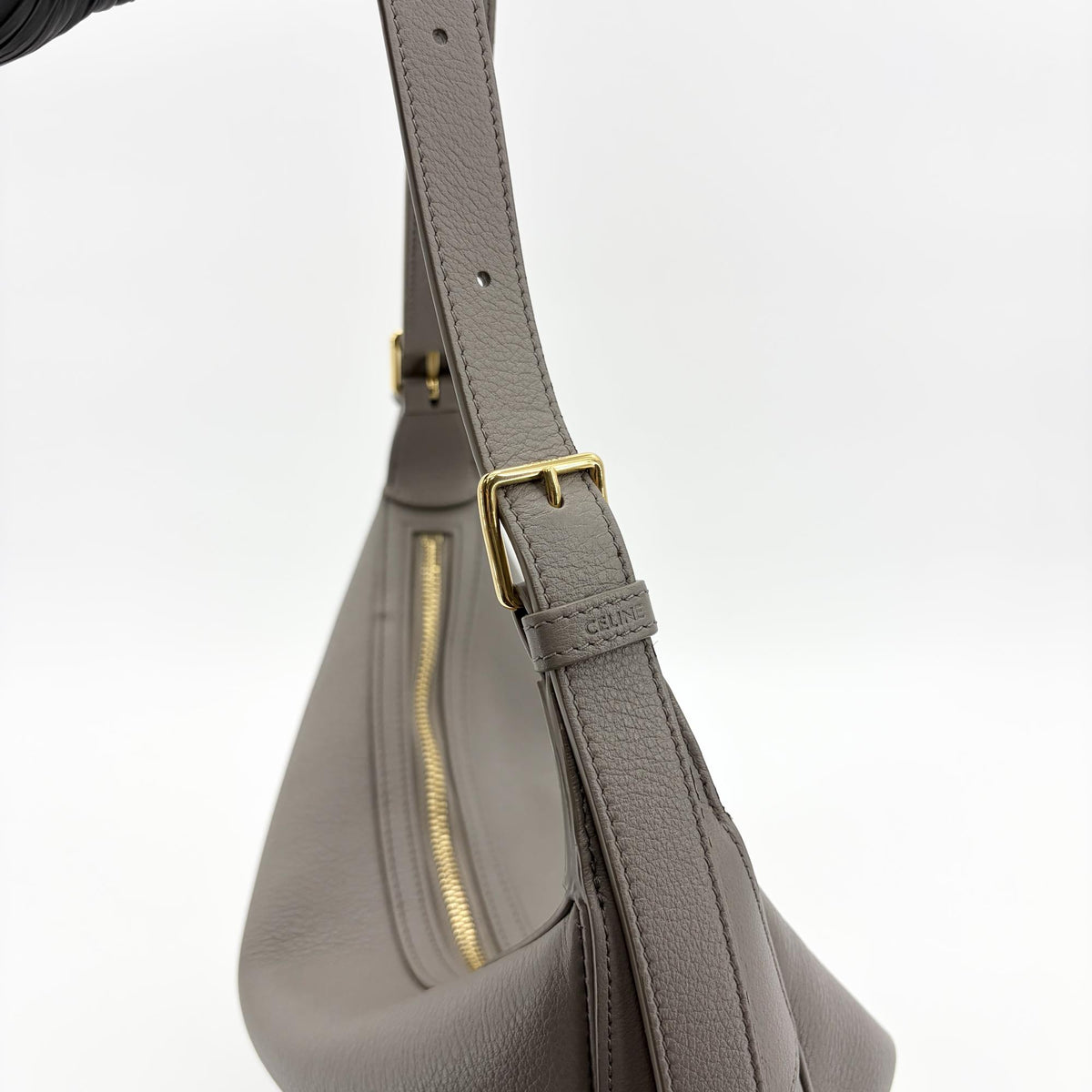 Celine Heloise Triomphe Embossed Leather, Gray, Leather, Shoulder Bag