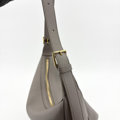 Celine Heloise Triomphe Embossed Leather, Gray, Leather, Shoulder Bag