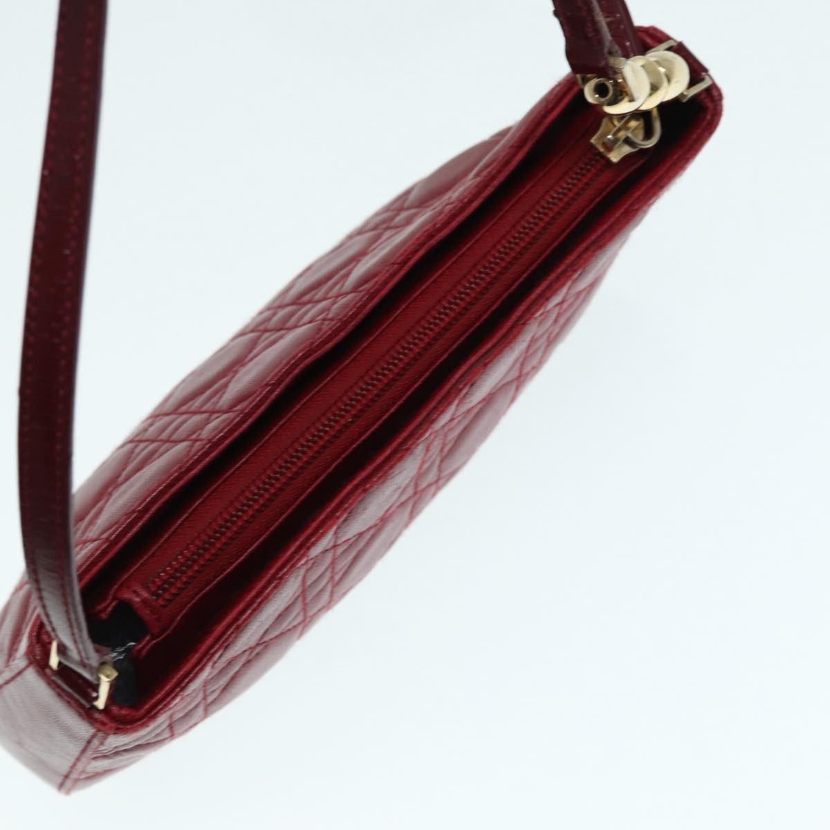 Christian Dior Lady Dior Zip Pochette Cannage Quilt Lambskin, Red, Leather, Clutch