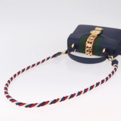 Gucci Sylvie Top Handle Leather, Navy, Leather, Handbag