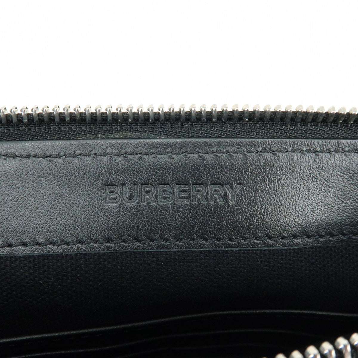 Burberry Logo Zip Printed Leather, Black, Leather, Clutch