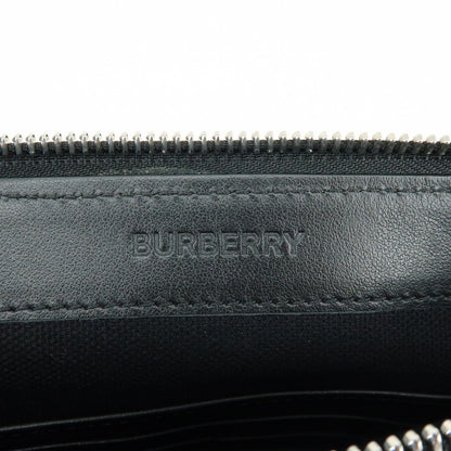 Burberry Logo Zip Printed Leather, Black, Leather, Clutch