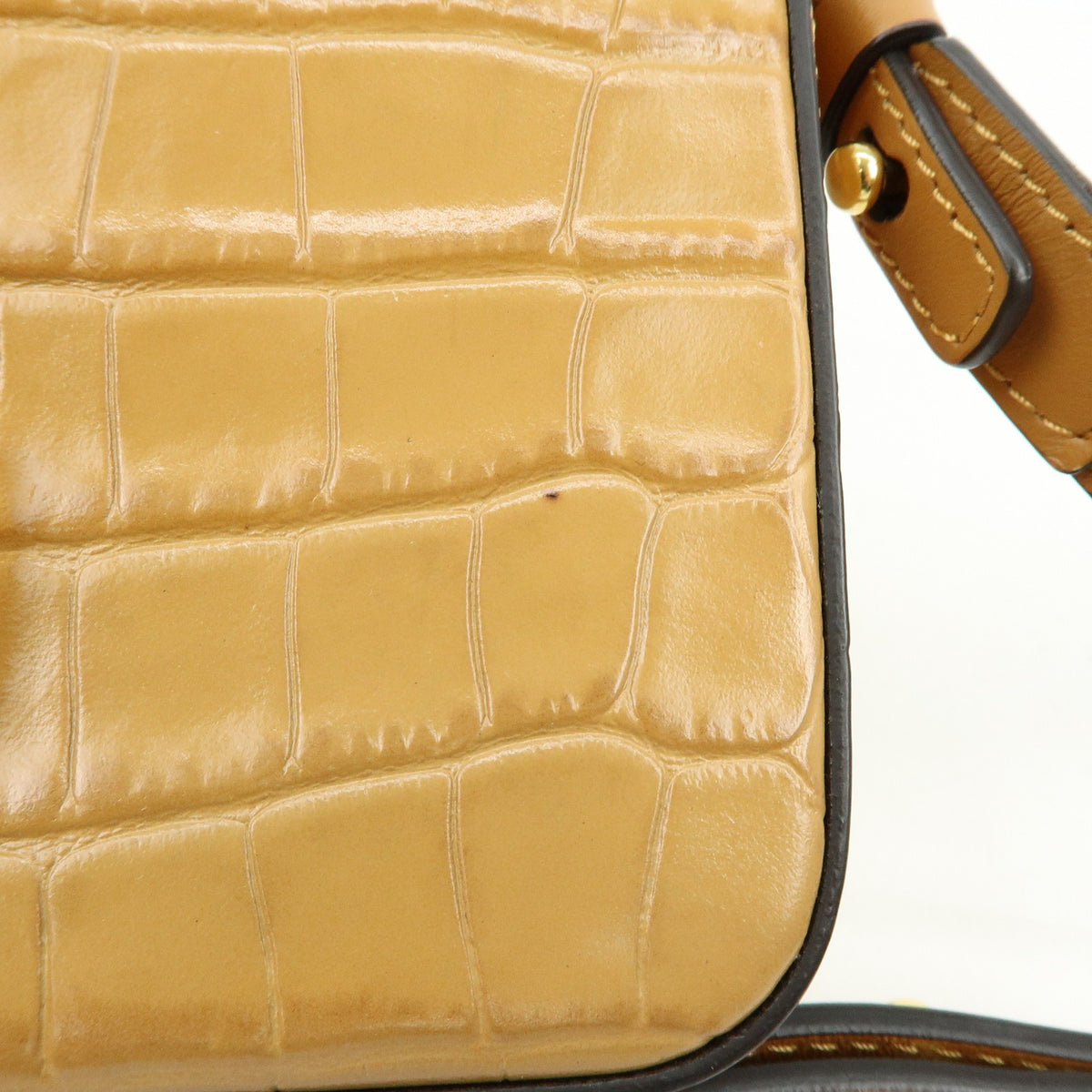 Chloe C Flap Crocodile Embossed Leather, Brown, Leather, Handbag