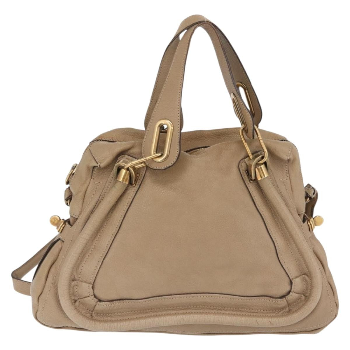 Chloe Paraty Top Handle Leather, Beige, Leather, Handbag
