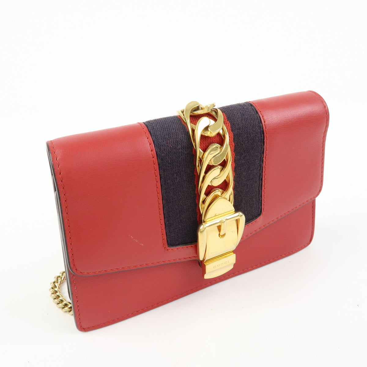 Gucci Sylvie Chain Leather, Red, Leather, Shoulder Bag