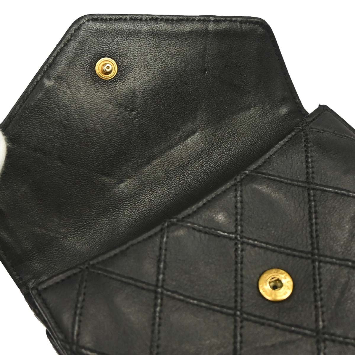 Chanel Envelope Gusset Chevron Lambskin, Black, Leather, Wallet