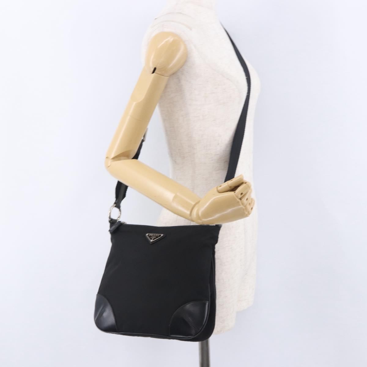 Prada Zip Messenger Tessuto with Leather, Black, Nylon, Handbag