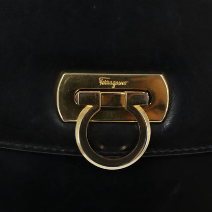 Salvatore Ferragamo Gancini Flap Leather, Black, Leather, Shoulder Bag