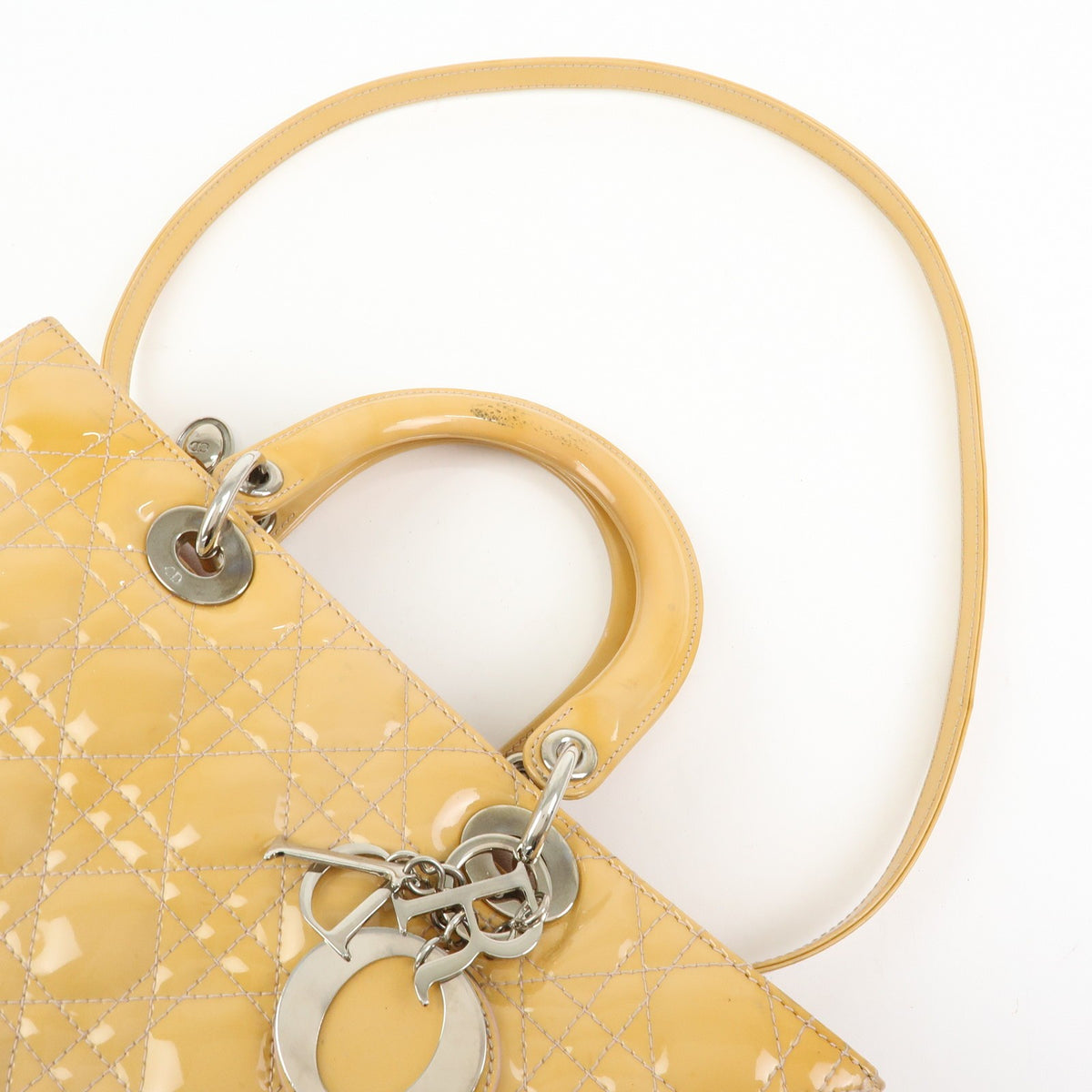 Christian Dior Vintage Lady Dior Cannage Quilt Patent, Yellow, Patent Leather, Handbag