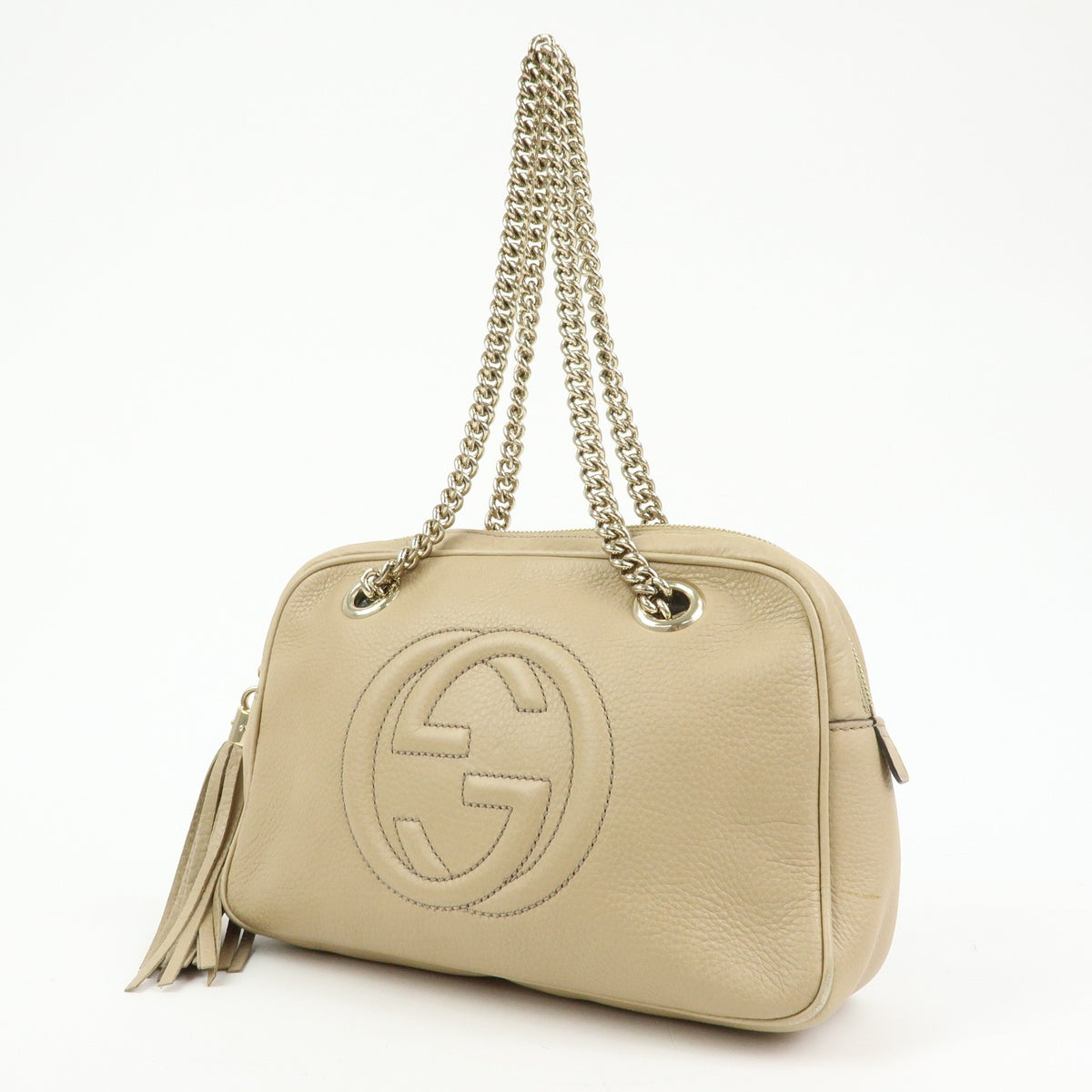 Gucci Soho Chain Zip Leather, Beige, Leather, Shoulder Bag
