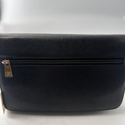 Chanel Logo Wallet on Chain Leather, BLACK, LEATHER, Wallets