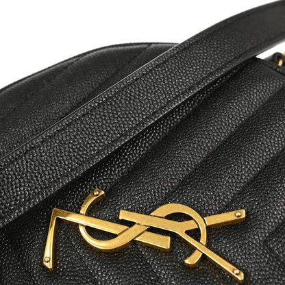 Saint Laurent Vinyle Round Belt Matelasse Chevron Leather, Black, Leather, Clutch