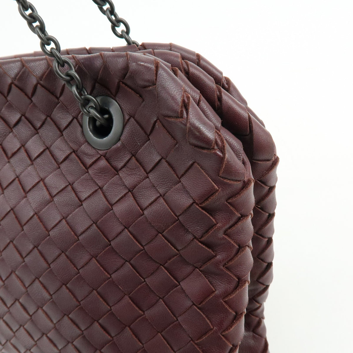 Bottega Veneta Double Chain Intrecciato Nappa, Burgundy, Leather, Tote Bag