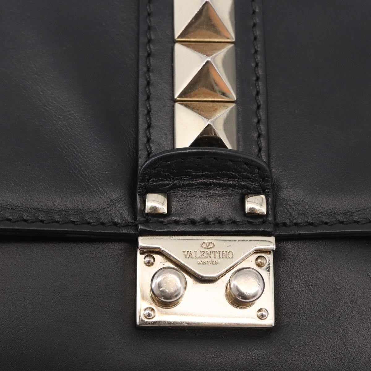 Valentino Garavani Glam Lock Leather, Black, Leather, Shoulder Bag