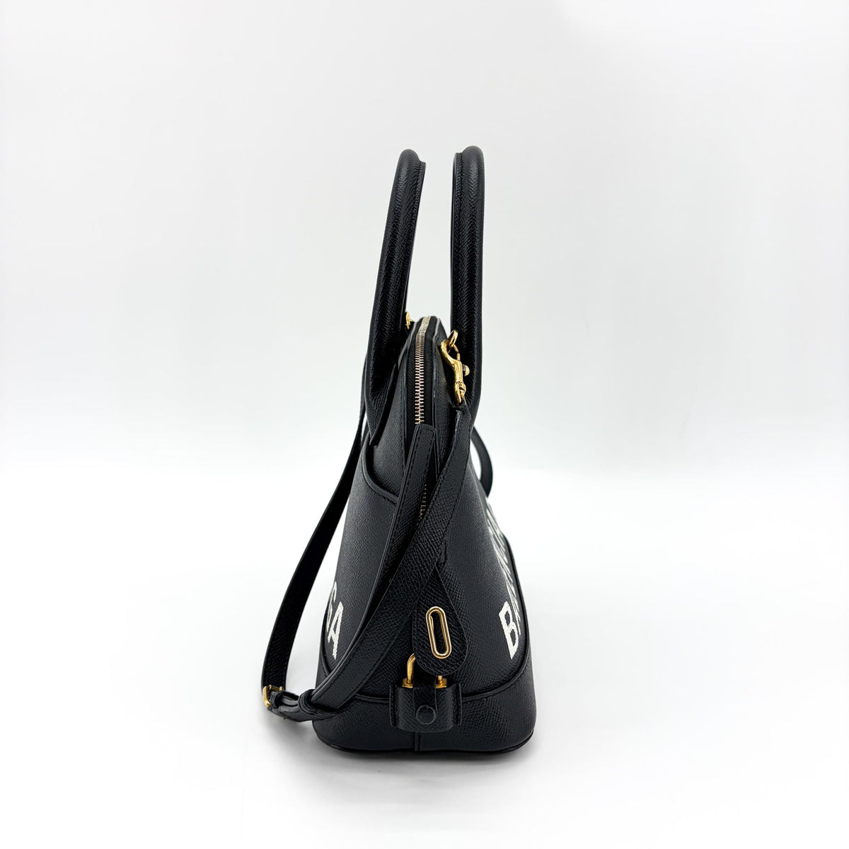 Balenciaga Logo Ville Leather, Black, Leather, Handbag