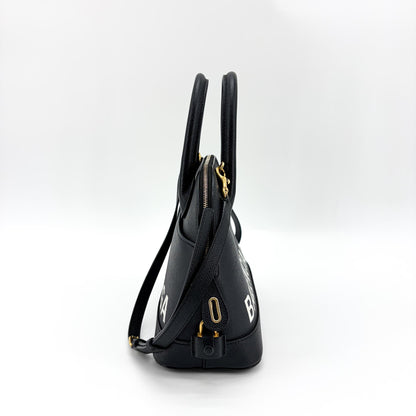 Balenciaga Logo Ville Leather, Black, Leather, Handbag