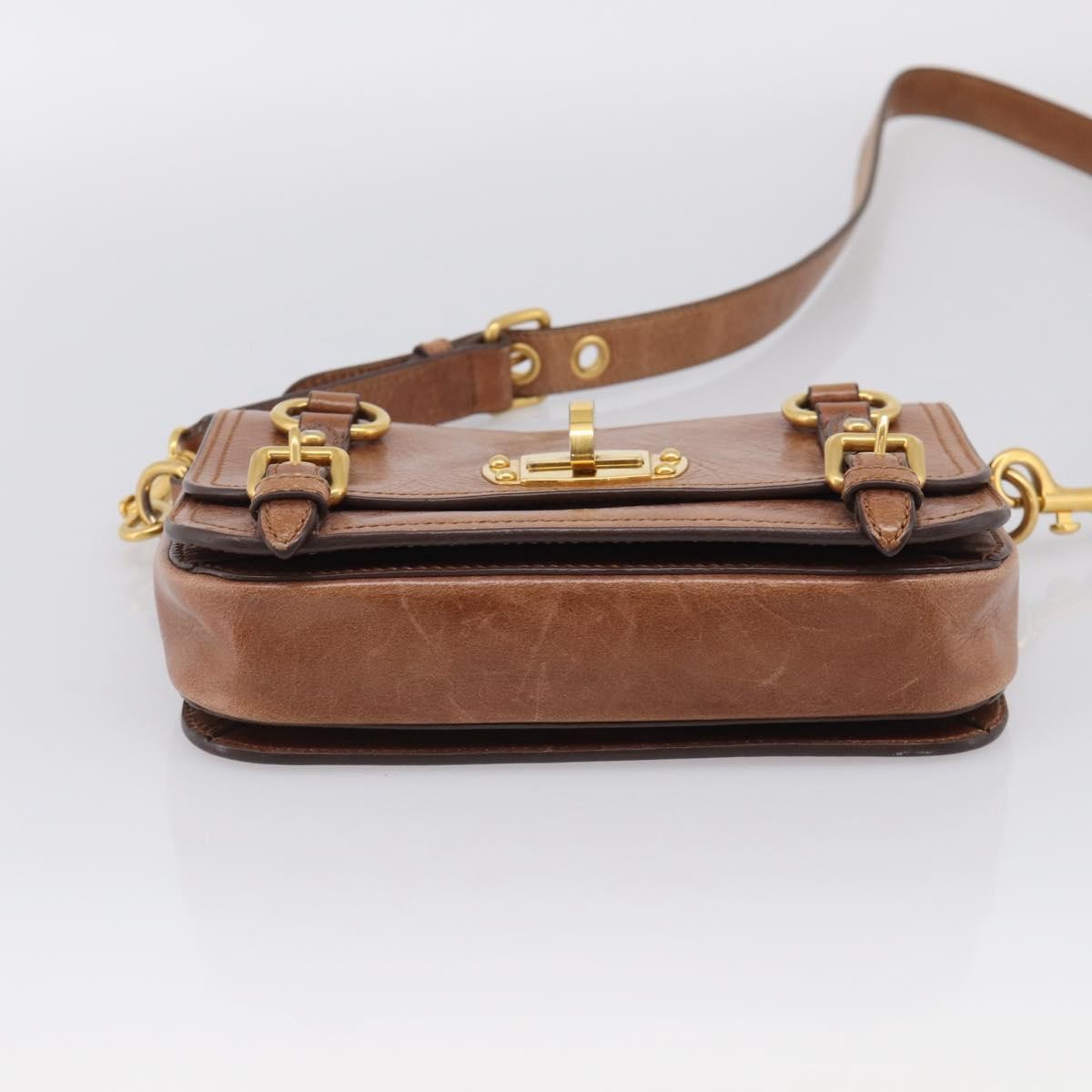 Miu Miu Shoulder Leather, Brown, Leather, Shoulder Bag