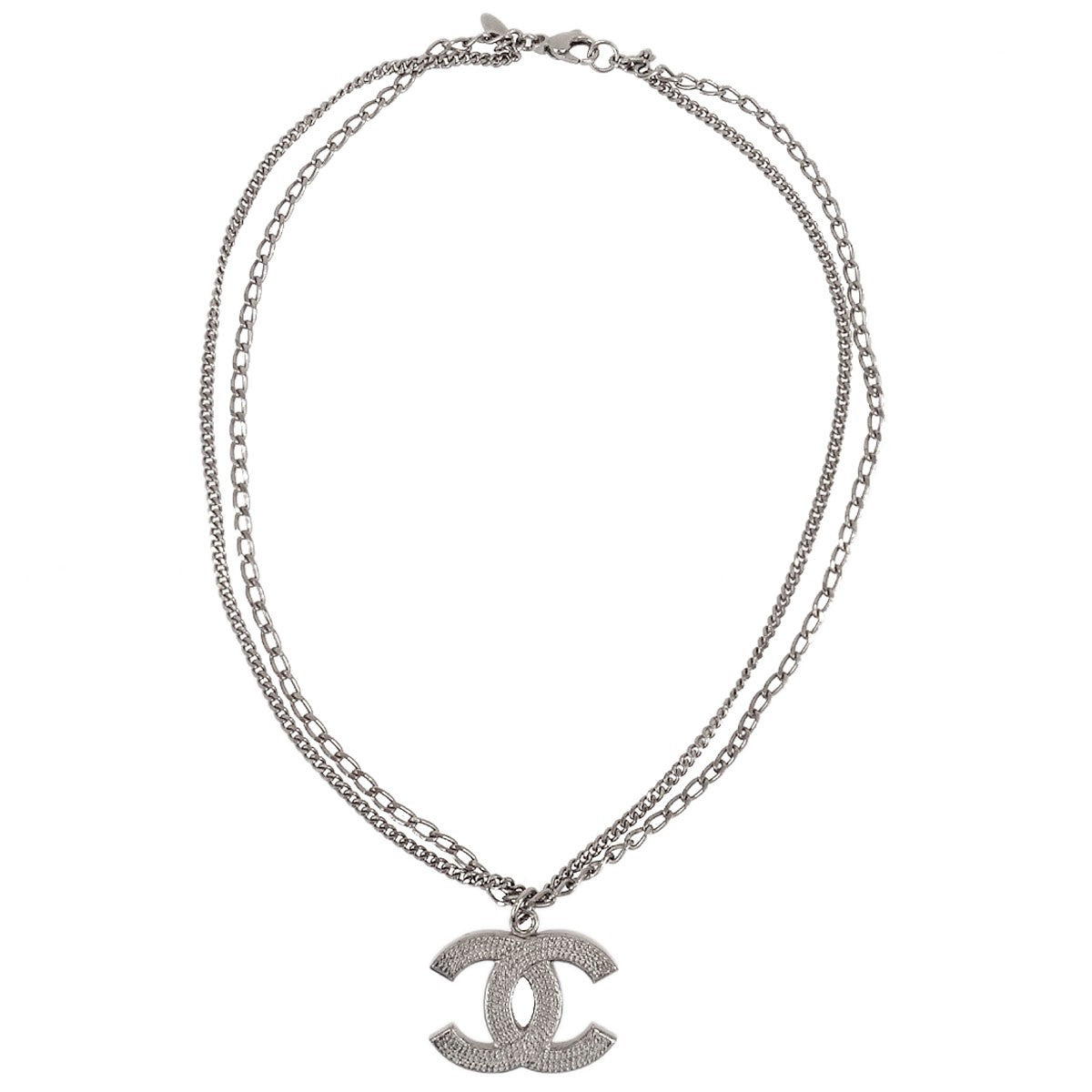 Chanel Quilted CC Pendant Chain Metal, Silver, Silver Plated, Necklace