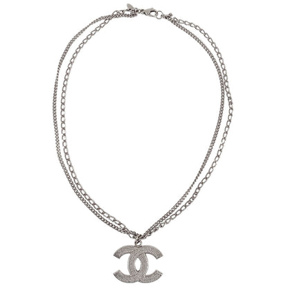 Chanel Quilted CC Pendant Chain Metal, Silver, Silver Plated, Necklace