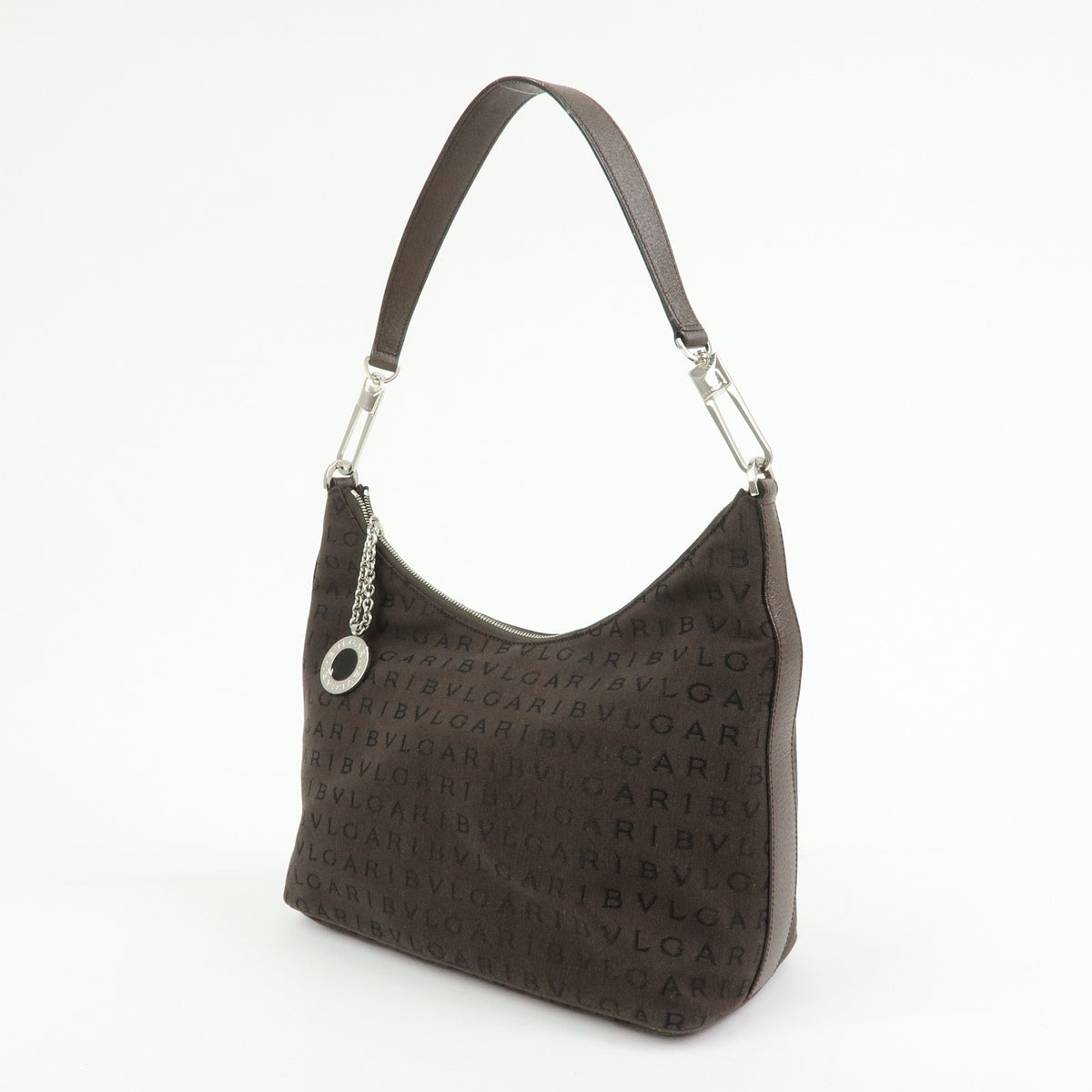 Bvlgari Logomania Suede, Brown, Canvas, Handbag
