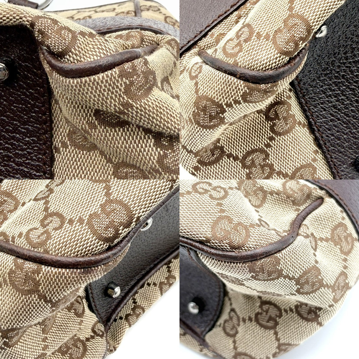 Gucci Vintage Ring Tote GG Canvas with Leather, Brown, Canvas, Tote Bag