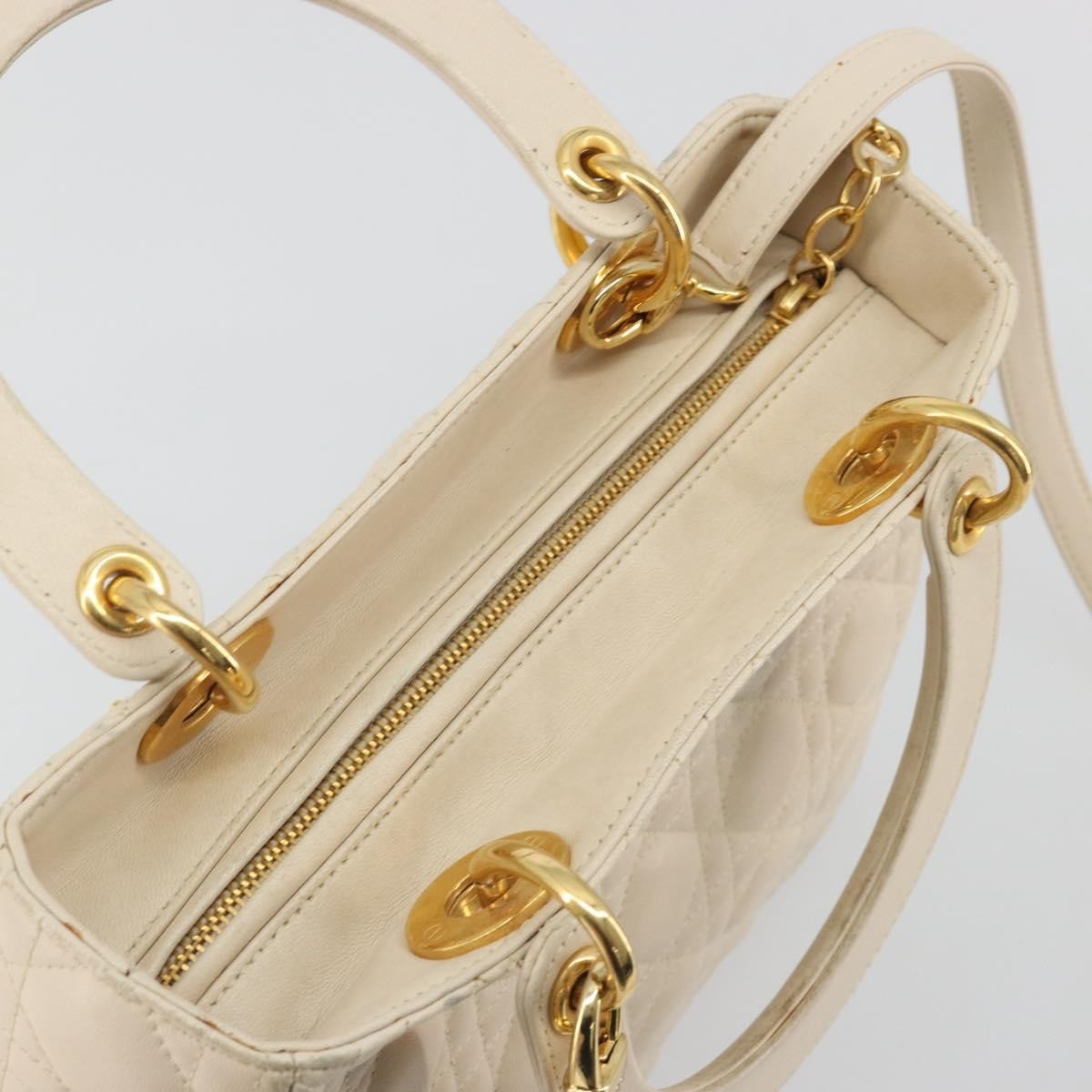Christian Dior Lady Dior Cannage Quilt Lambskin, White, Leather, Handbag