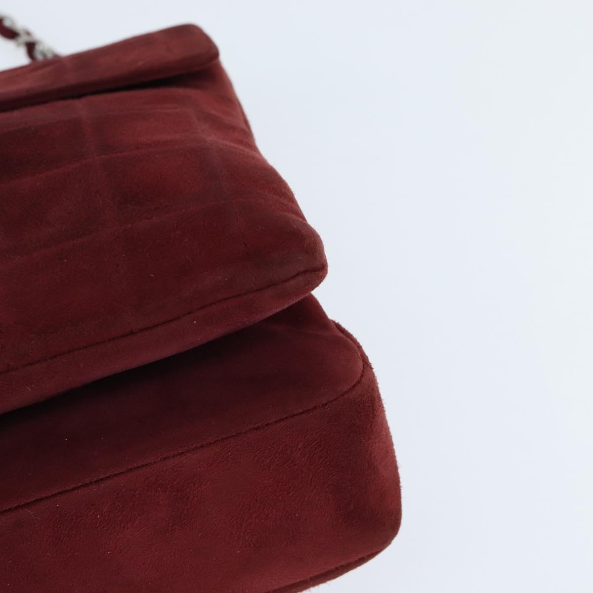 Chanel Chocolate Bar Flap Bag Quilted Satin, RED, SUEDE, Shoulder bag