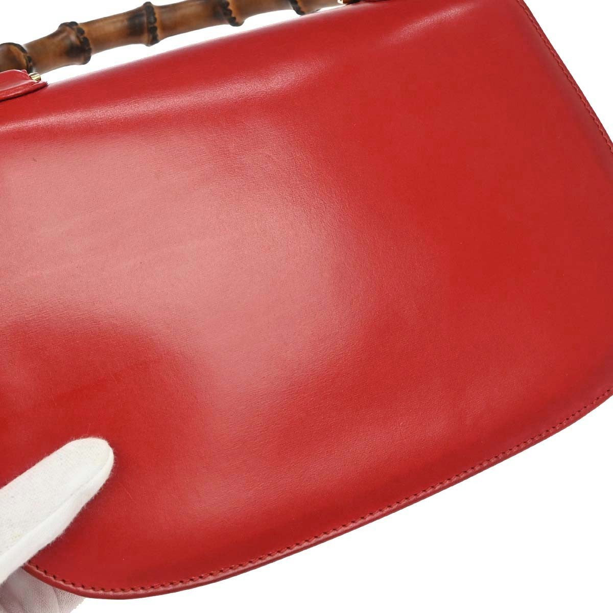 Gucci Vintage Convertible Bamboo Top Handle Leather, Red, Leather, Handbag
