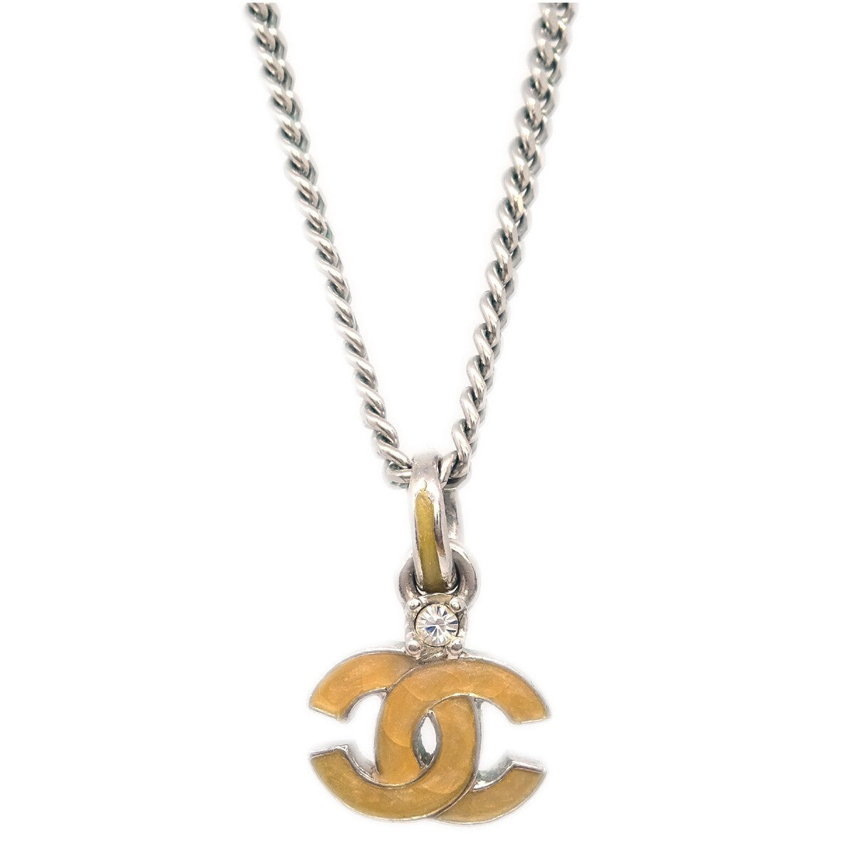 Chanel Vintage CC Pendent Plated Metal, Silver, Silver Plated, Necklace