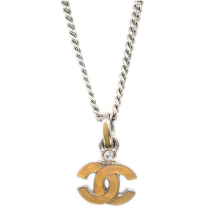 Chanel Vintage CC Pendent Plated Metal, Silver, Silver Plated, Necklace