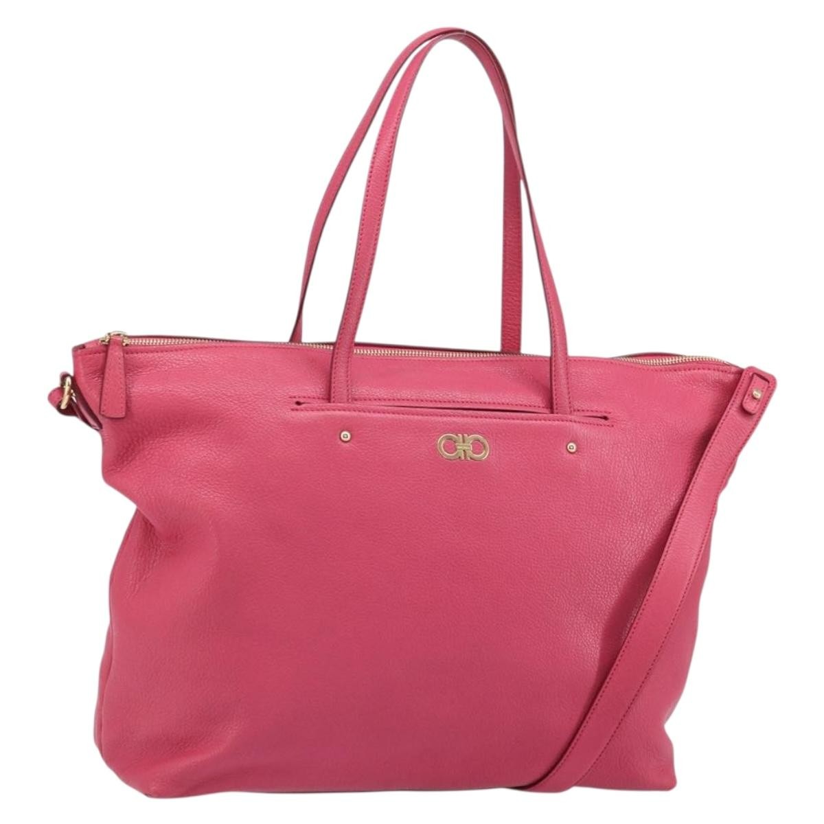 Salvatore Ferragamo Gancini Tote Leather, Pink, Leather, Tote Bag