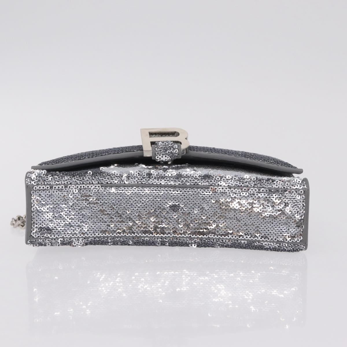 Balenciaga Hourglass Chain Leather with Sequins, Silver, Leather, Crossbody Bag