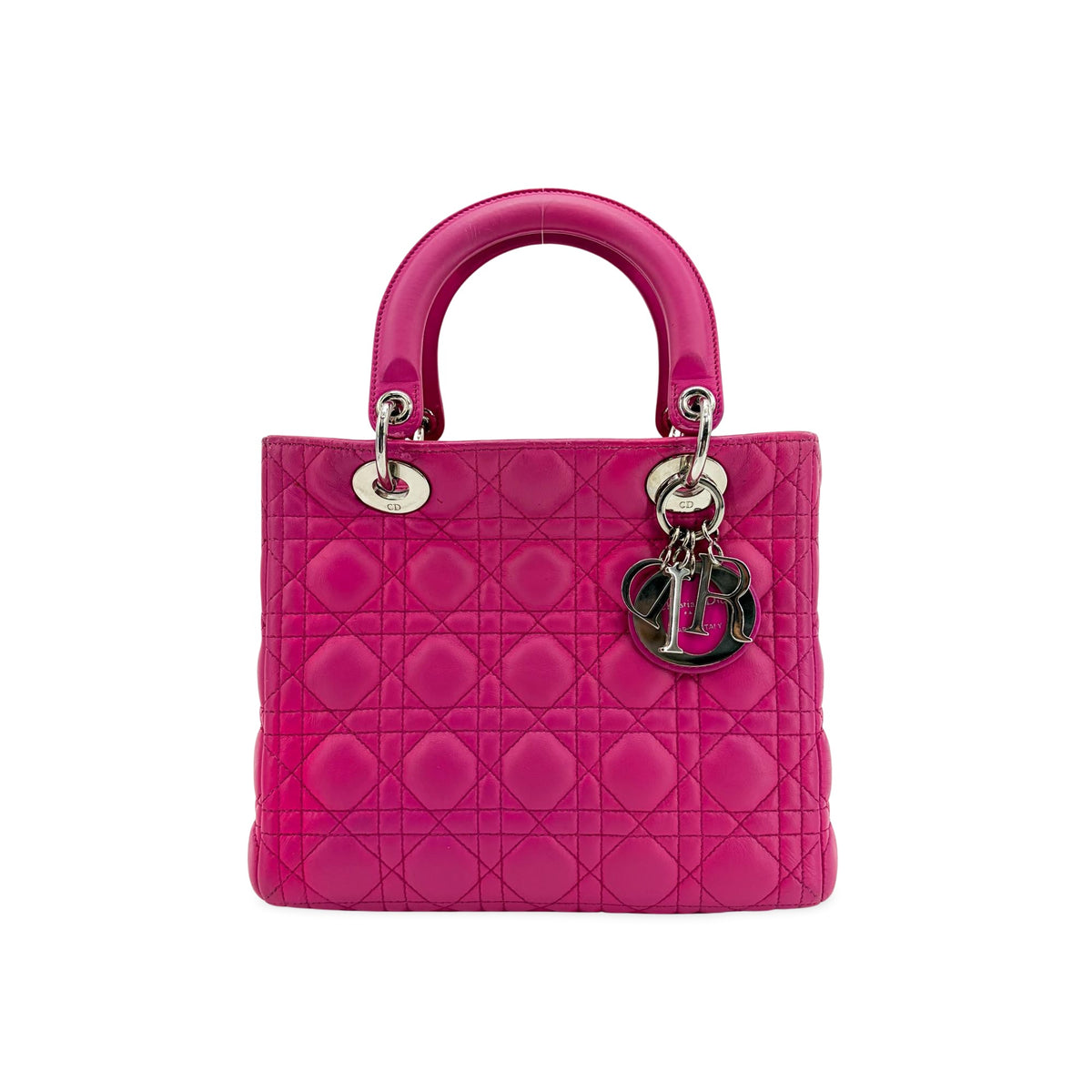 Christian Dior Lady Dior Cannage Quilt Lambskin, Pink, Leather, Handbag