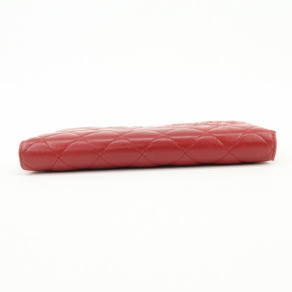 Chanel Zip Around Quilted Lambskin, Red, Leather, Wallet