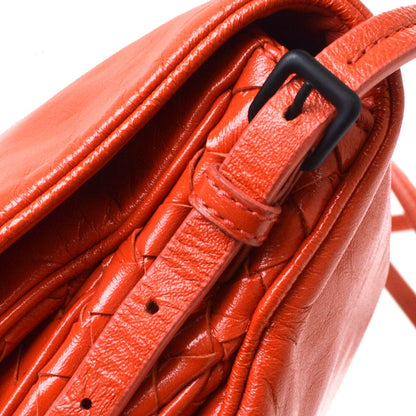 Bottega Veneta Flap Messenger Bag Leather with Intrecciato detail, Red, Leather, Shoulder Bag