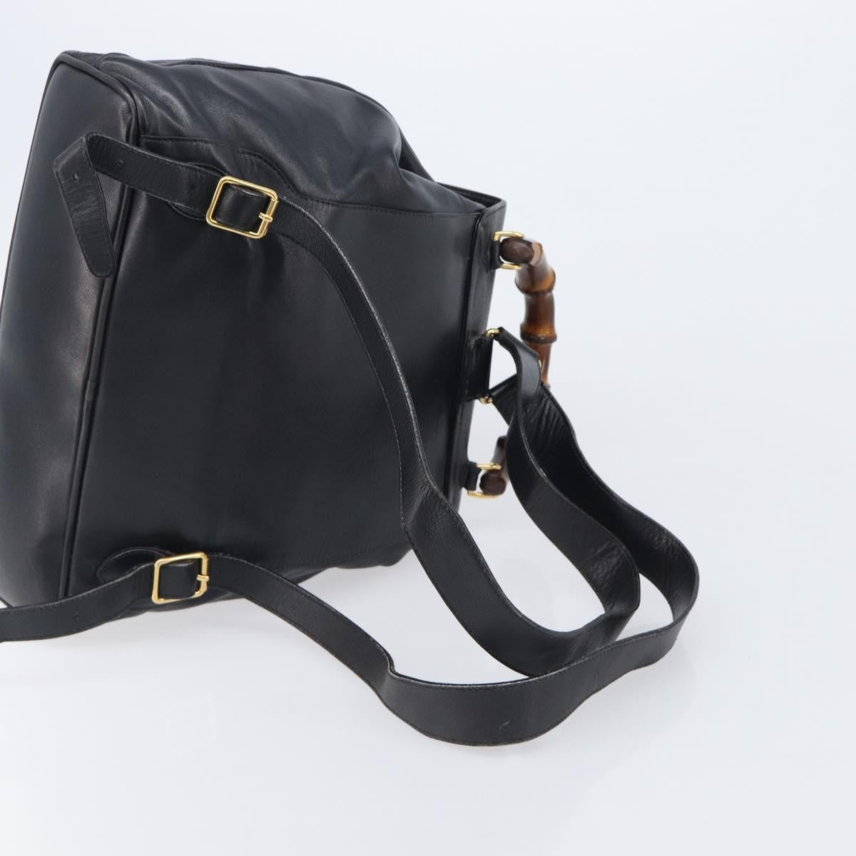 Gucci Vintage Bamboo Leather, Black, Leather, Backpack
