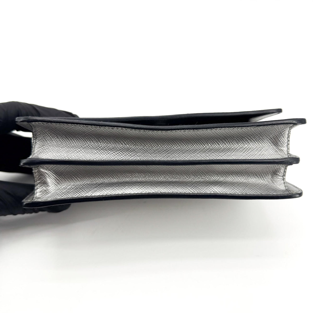 Prada Wallet on Strap Saffiano Leather, Silver, Leather, Crossbody Bag