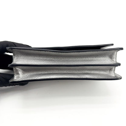 Prada Wallet on Strap Saffiano Leather, Silver, Leather, Crossbody Bag