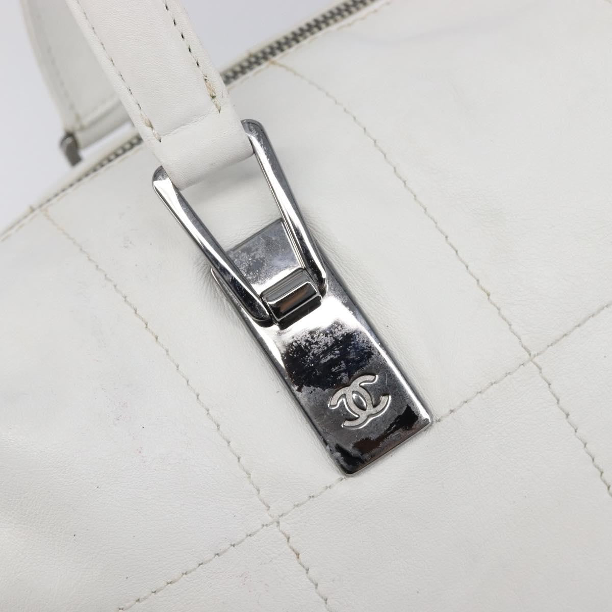 Chanel Square Stitch CC Boston Quilted Leather, White, Leather, Handbag