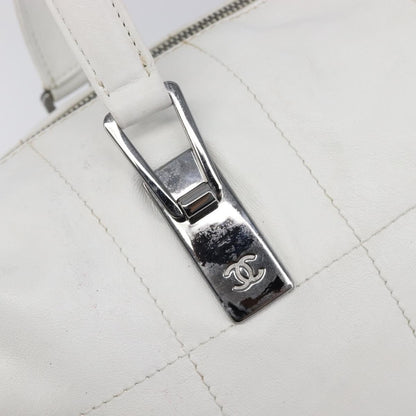 Chanel Square Stitch CC Boston Quilted Leather, White, Leather, Handbag