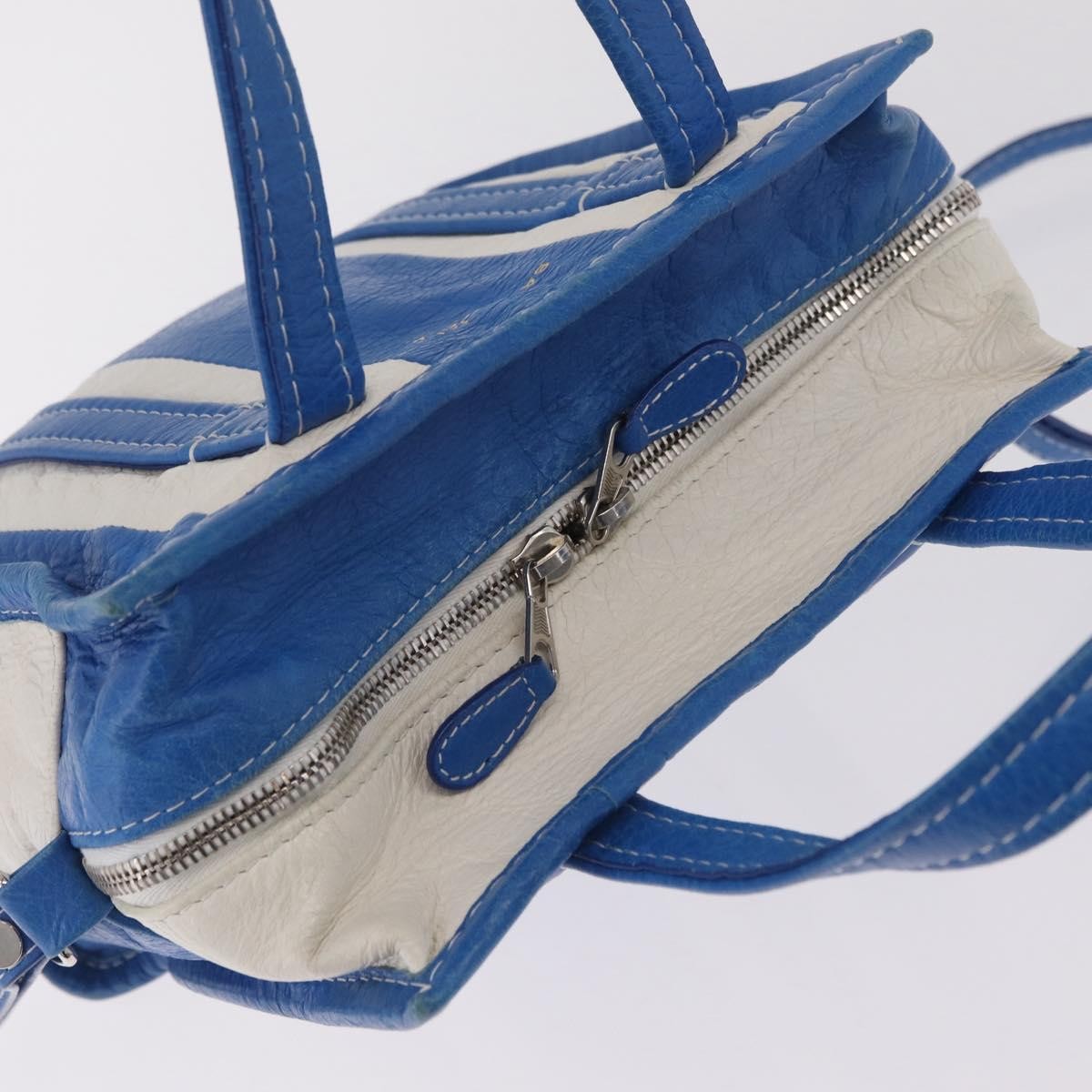 Balenciaga Bazar Convertible Striped Leather, Blue, Leather, Tote Bag