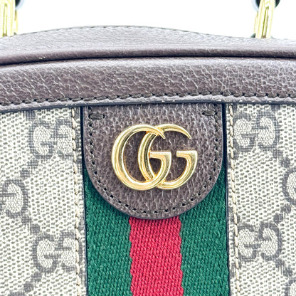 Gucci Ophidia Zip Around Top Handle GG Coated Canvas with Leather, Brown, Canvas, Handbag