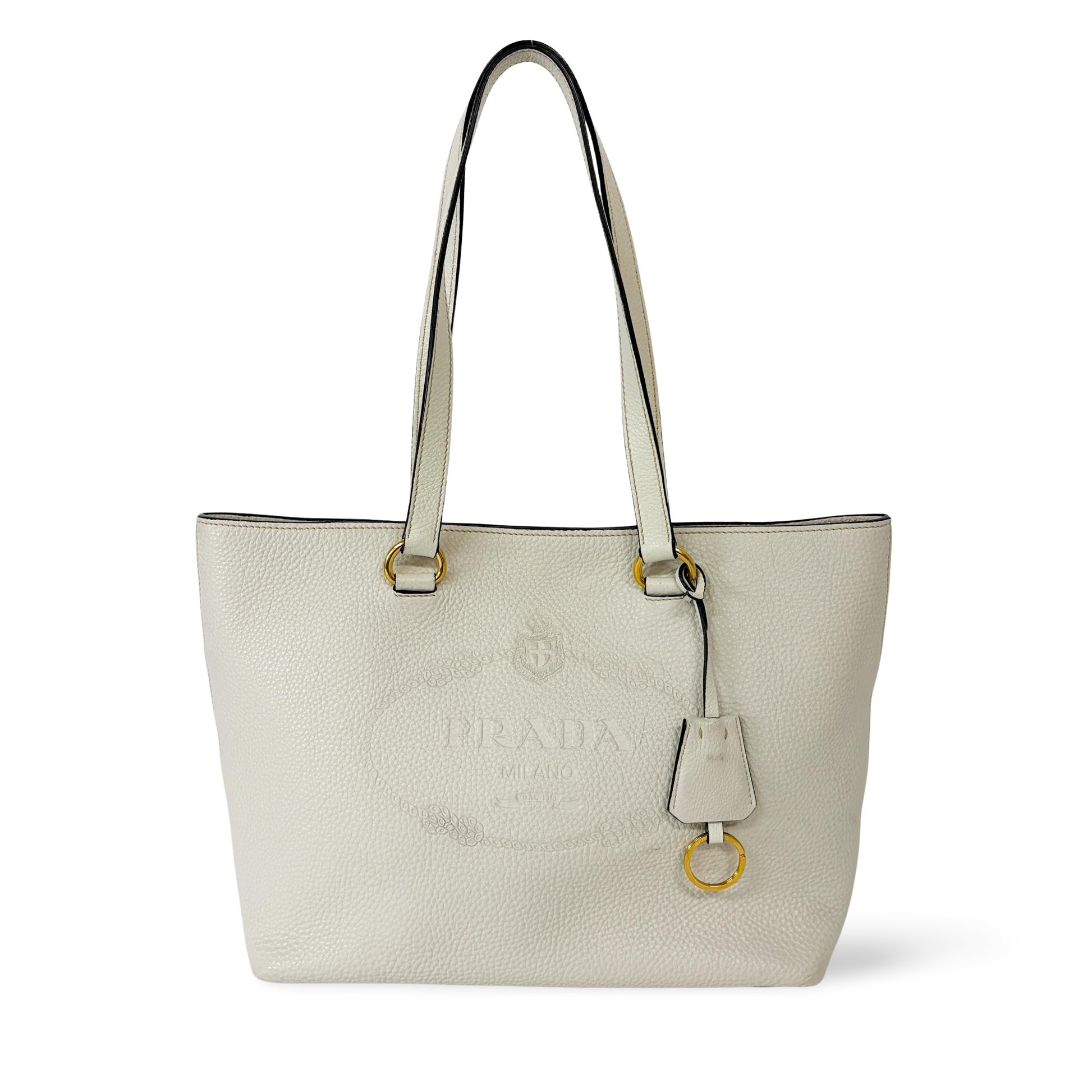Prada Prada Vitello Phenix Leather Tote Bag Black Large phenix leather, White, Calfskin, Tote Bag