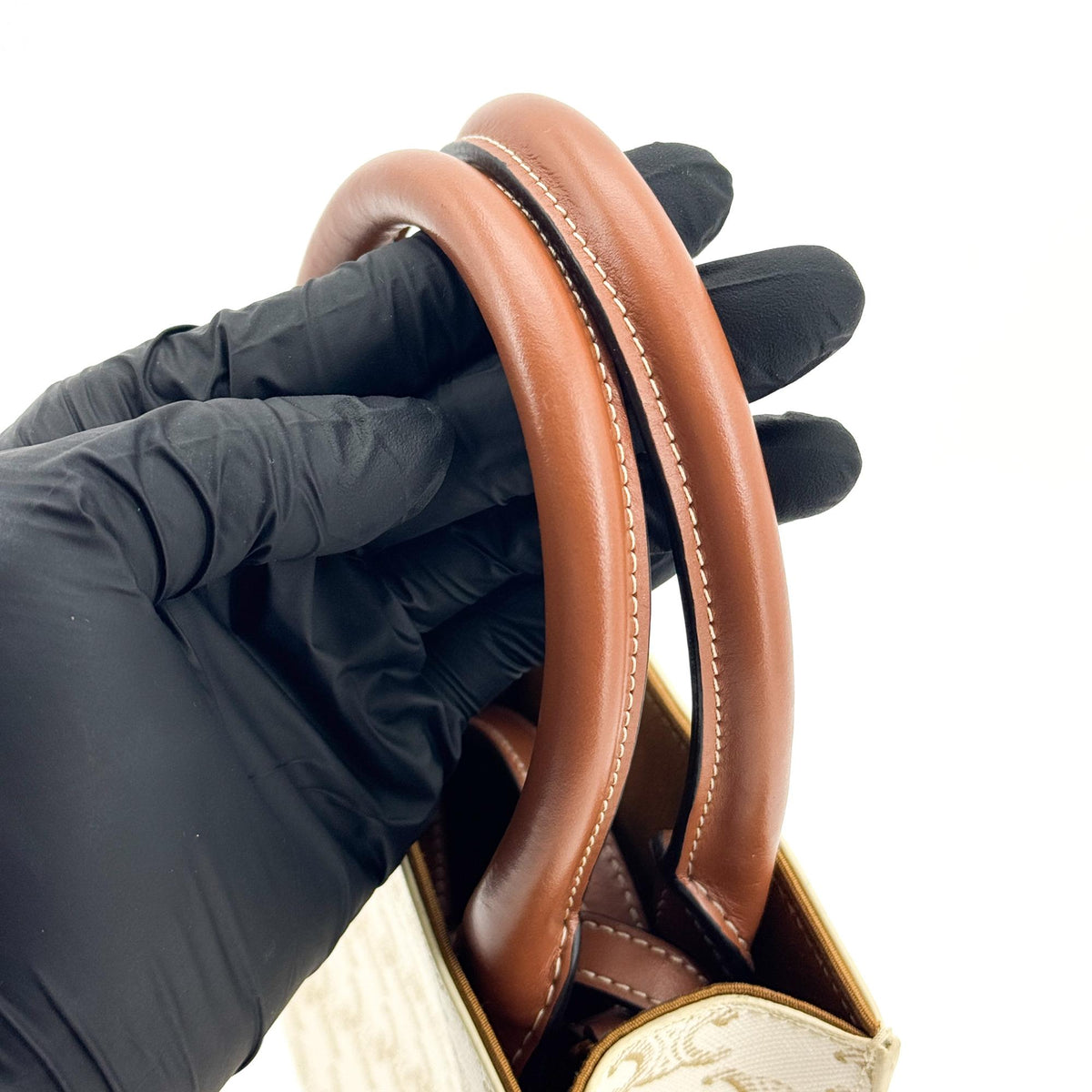 Celine Vertical Cabas Triomphe Coated Canvas, White, Canvas, Tote Bag