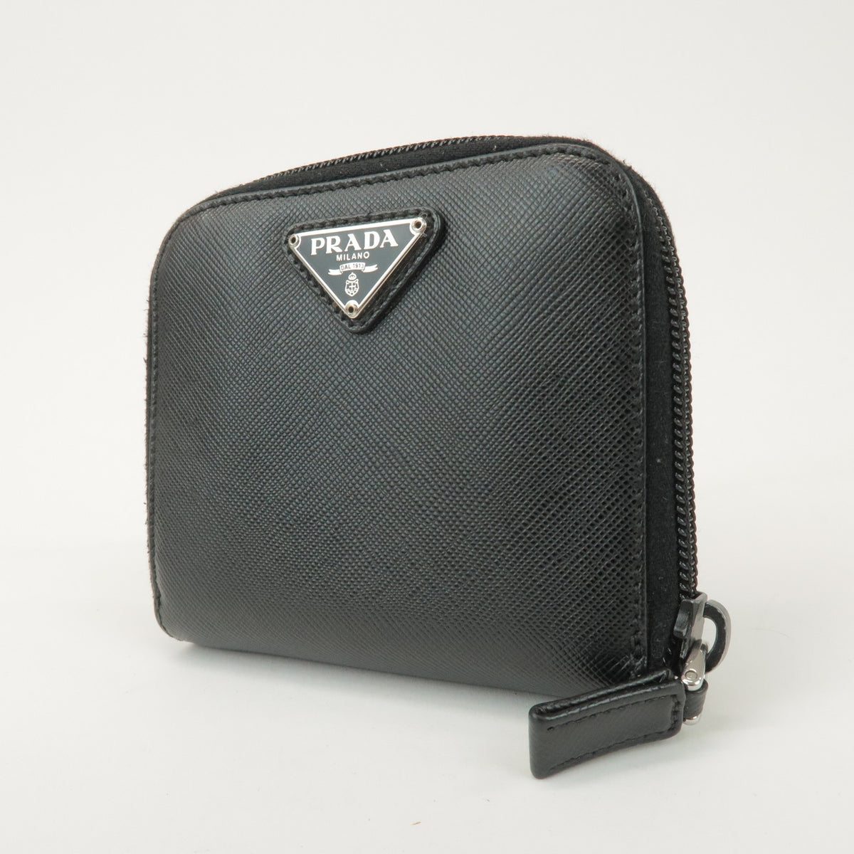 Prada Bifold Zip Around Saffiano Leather, Black, Leather, Wallet