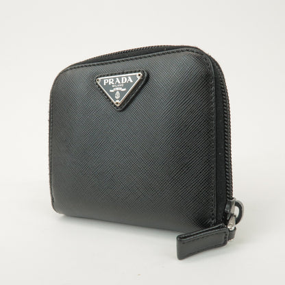 Prada Bifold Zip Around Saffiano Leather, Black, Leather, Wallet