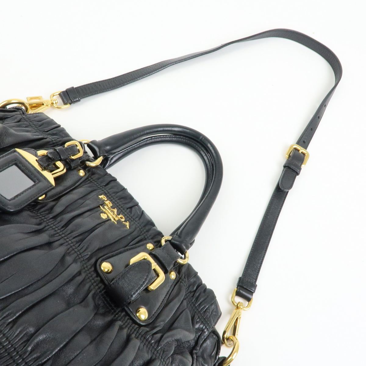 Prada Gaufre Convertible Nappa Leather, Black, Leather, Tote Bag